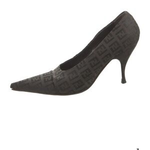 Fendi Black FF Jacquard Pointed Toe Pump with Curved Heel